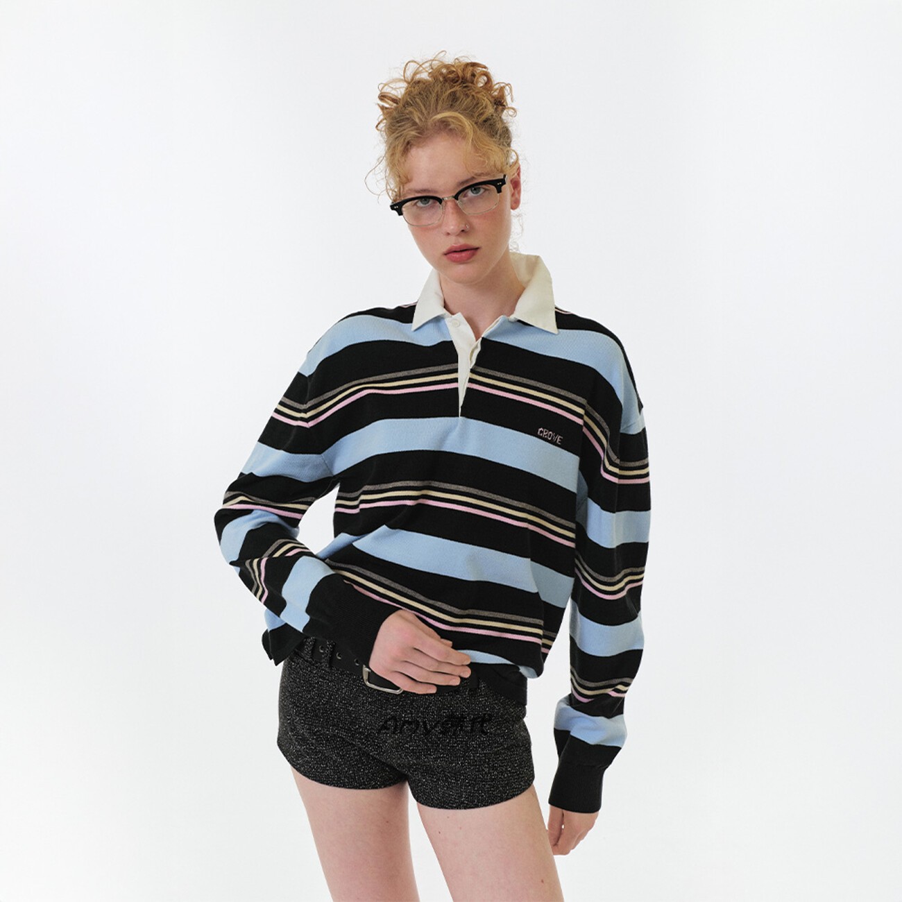 Amy韩国代购GROVE 条纹拼接领针织衫MIA STRIPE COLLAR KNIT 3色