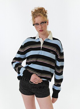 蓝黑现货Amy代购G* 条纹拼接领针织衫MIA STRIPE COLLAR KNIT
