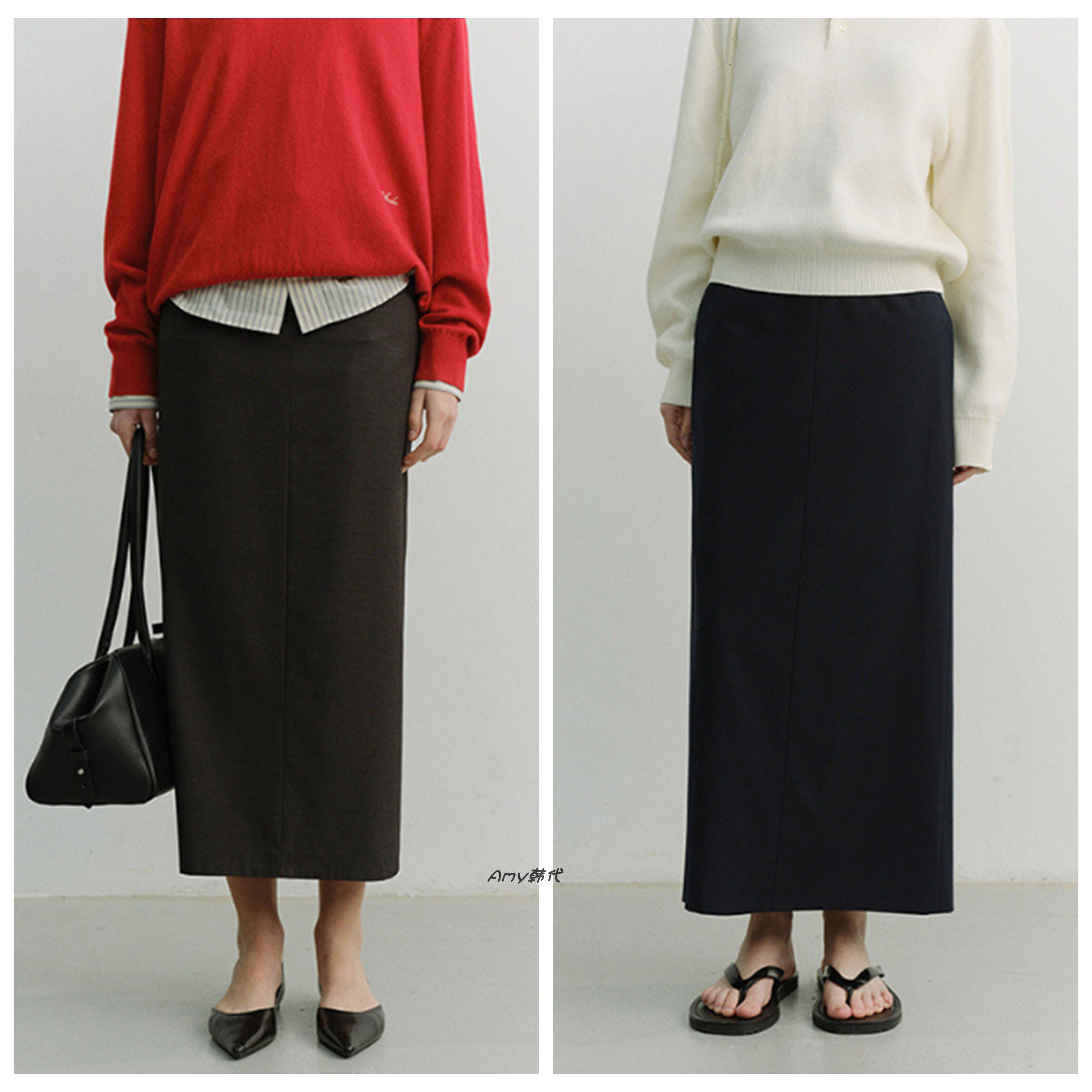 折扣韩国代购26春款DUNST H-LINE STRIPED MAXI SKIRT长款半身裙
