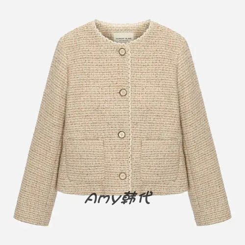 韩国代购[Thursday Island]25秋冬小香风粗花呢外套258MJK239W/40