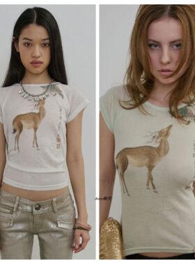 特价韩国代购SCULPTOR26夏Zen Deer Tee 禅鹿T恤2色