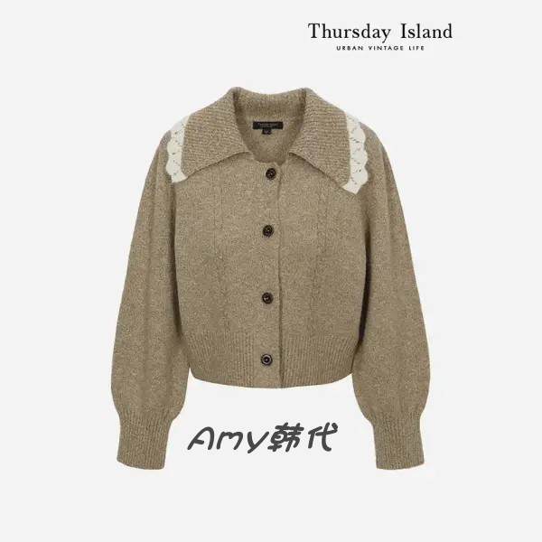 Amy韩国代购[Thursday Island]甜美翻领针织开衫T238MCD231W