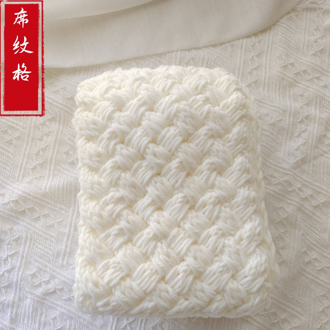 抖音同款奶油席纹花围巾纯手工编织成品粗毛线送男女朋友礼盒包装