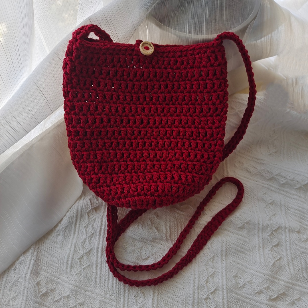 红色空心棉手机包手工编织包包轻便小巧小斜挎包送女友闺蜜礼物