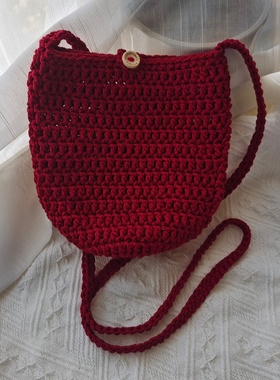 红色空心棉手机包手工编织包包轻便小巧小斜挎包送女友闺蜜礼物