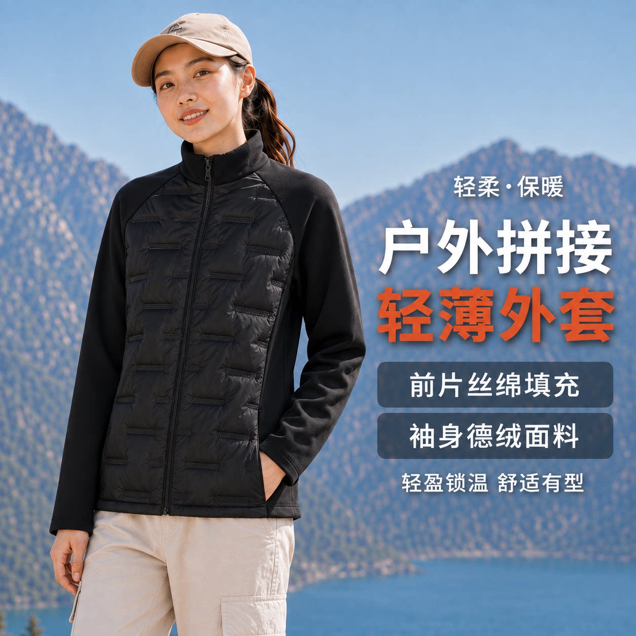 小蛮腰秋冬新款德绒拼接棉服户外棉衣/棉服
