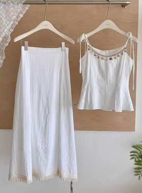 【辰大嗓严选】A554-82582度假风亚麻刺绣套装二件套