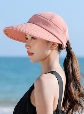 遮阳帽子女士夏季骑车遮脸防紫外线太阳帽户外运动大沿空顶防晒帽