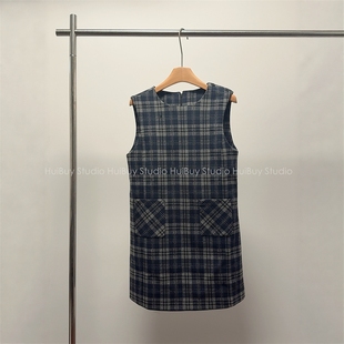 【会buy实拍】气质秋冬复古格纹直筒背心裙简约显瘦叠穿连衣裙新