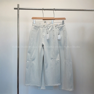 弯刀白色牛仔裤 四面弹立裁阔腿裤 双生奶白牛 女春 会buy实拍