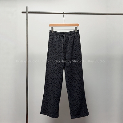 【会buy实拍】时髦小众灰色豹纹加绒直筒裤高腰显瘦阔腿裤女秋冬