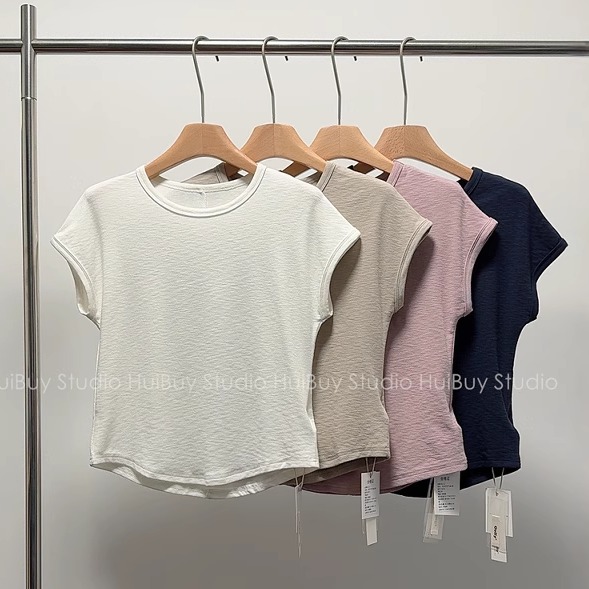 【会buy实拍】简约质感竹节棉短款修身显瘦圆领纯色短袖女T恤夏新