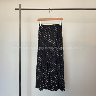 A字显瘦中长款 波点压褶裙 雪纺防透高腰半身裙春夏 会buy实拍