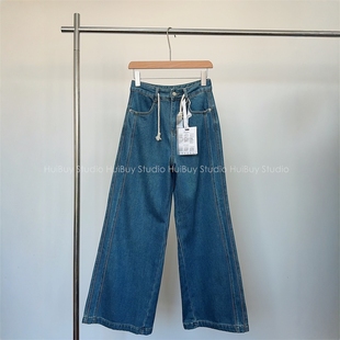 【会buy实拍】加绒阔腿牛仔裤!抽绳立裁侧缝线秋冬植绒直筒裤女