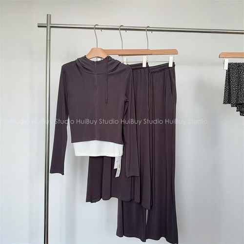 【会buy实拍】氧气套装~秋新韩系显瘦简约宽松连帽卫衣半身裙裤子