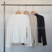 T恤冬 双面磨毛柔软德绒半高领正肩长袖 会buy实拍 糯米打底衫