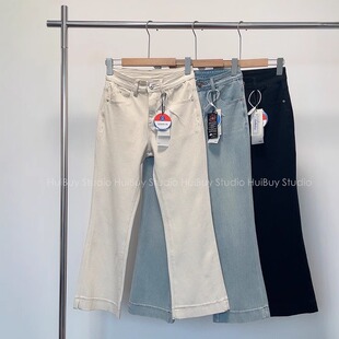 四面弹九分开衩喇叭裤！春季新品修身显瘦显高小个子微喇牛仔裤女