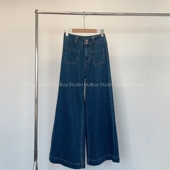 女宽松直筒拖地裤 高腰垂感阔腿双扣牛仔裤 篙端牛货 自留巨推荐