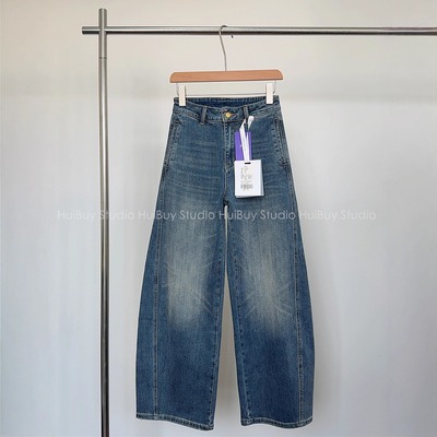【会buy实拍】高定立裁弯刀裤~垂感阔腿牛仔裤女复古宽松直筒长裤