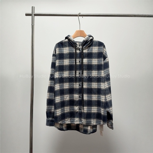 复古格纹宽松慵懒连帽休闲显瘦衬衫 英伦风 外套女秋 会buy实拍