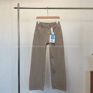 【会buy实拍】拿铁牛仔!四面弹直筒裤工艺水洗臀后双收省阔腿裤春