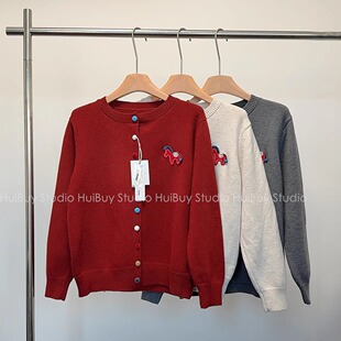 圆领长袖 女新款 新年小马刺绣针织开衫 百搭毛衣针织 会buy实拍