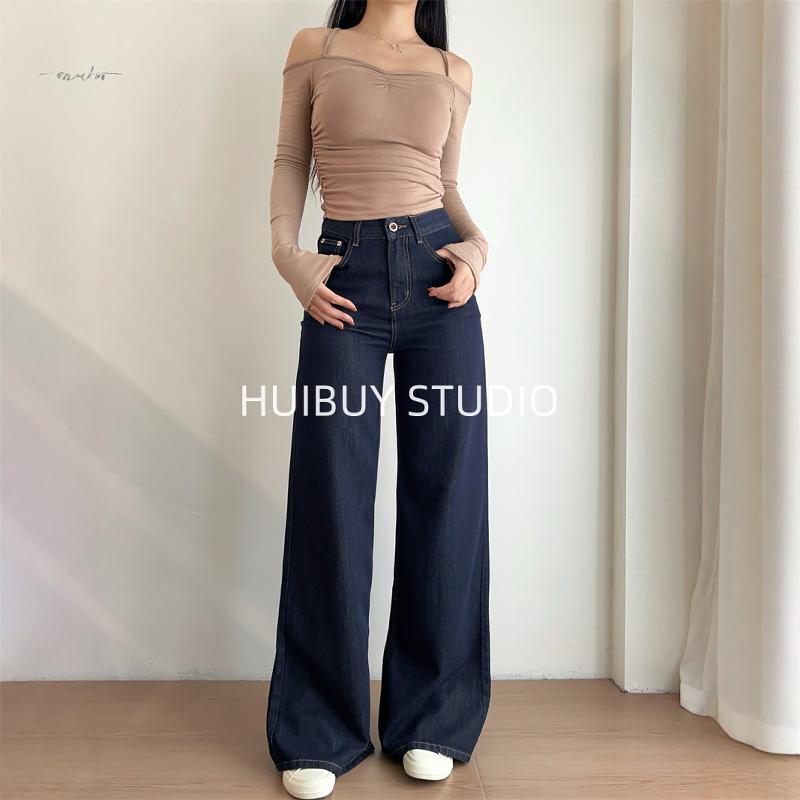 高端时尚阔腿裤！防掉色松弛感穿搭显瘦大直筒无弹牛仔拖地裤女秋