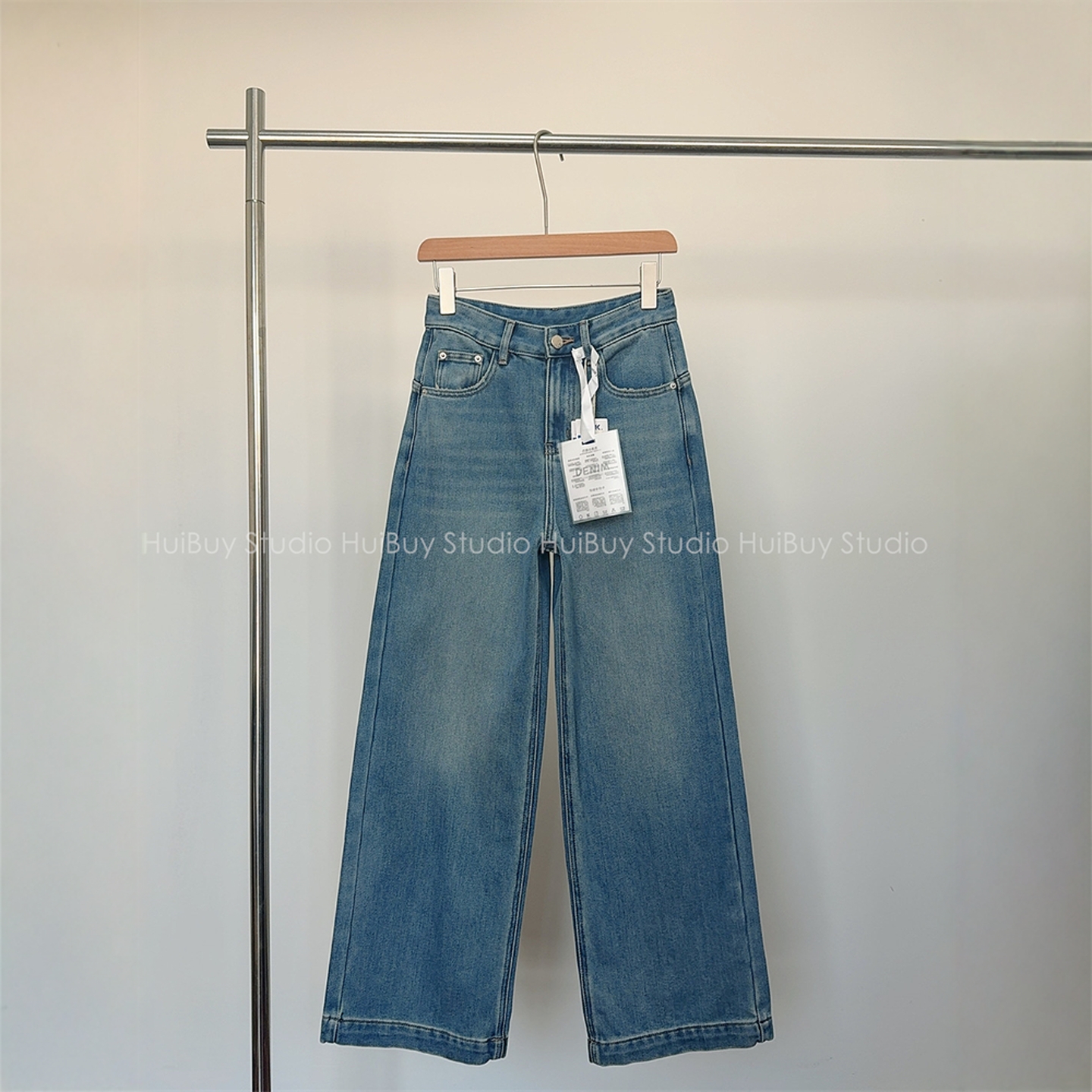 【会buy实拍】复古蓝牛~加棉棉绒宽边高腰显瘦直筒阔腿裤女秋冬新
