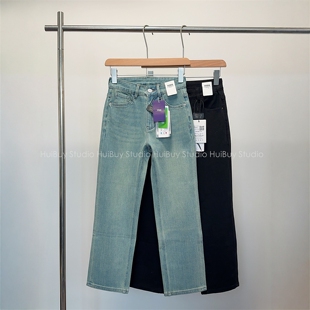 四面弹雾面水洗九分复古小个子牛仔裤 烟管直筒裤 春 会buy实拍