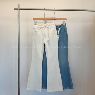 高腰微喇牛仔裤 四面弹垂感显瘦喇叭裤 超模牛仔 春 会buy实拍