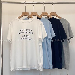 純色字母短袖 面料超舒服 高級感色調簡約基礎圓領短袖 經典 T恤女