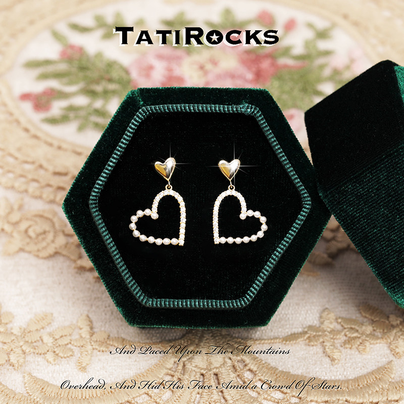 丹麦【设计师】Tatirocks满钻爱心小珍珠耳环女纯银轻奢耳钉现货