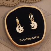 丹麦 设计师 Tatirocks满钻星月贝母耳钉高级感轻奢爆闪耳环女