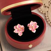 丹麦 设计师 Tatirocks粉色芍药珐琅耳钉高级感轻奢女花朵耳环