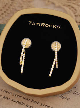 丹麦【设计师】Tatirocks满钻线性水晶耳夹高级感无耳洞个性耳环