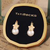 丹麦 Tatirocks满钻双面花朵珍珠耳钉高级感轻奢耳环女 设计师