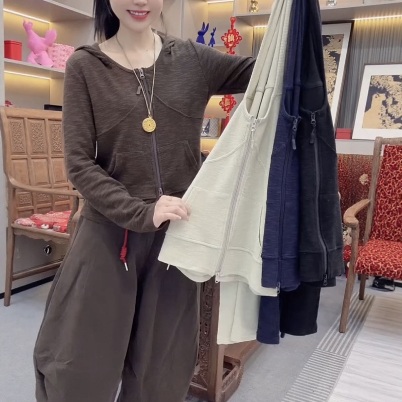 欧货2025秋季新款时尚连帽双拉链开衫外套女洋气百搭显瘦修身上衣