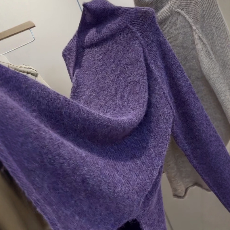 欧货2025秋冬新款极简风马海毛毛衣女长袖慵懒宽松高领针织衫上衣