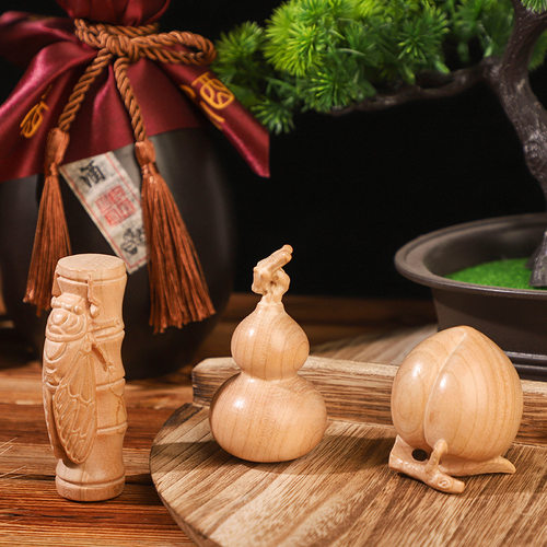 天然桃木摆件葫芦一鸣惊人鼠你有钱摆件手把件一体雕刻原木工艺品