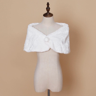 结婚白色涤纶仿兔毛斗篷外套婚纱礼服保暖毛绒披肩女秋冬时尚百塔
