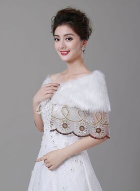 欧美网纱镶钻蕾丝短款手工毛披肩