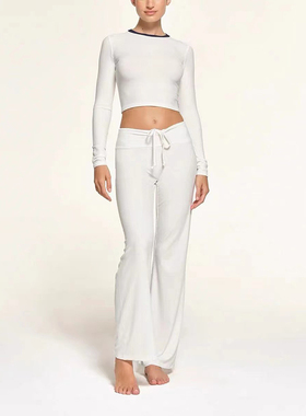 SKIMS卡戴珊纯色竖螺纹弹力舒适修紧身短款露脐长袖T体恤打底衫