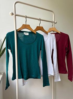 AMV American vintage原版面料法式舒适慵懒感圆领长袖打底衫T恤