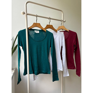 AMV American vintage原版面料法式舒适慵懒感圆领长袖打底衫T恤