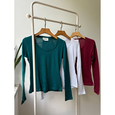 AMV American vintage原版面料法式舒适慵懒感圆领长袖打底衫T恤