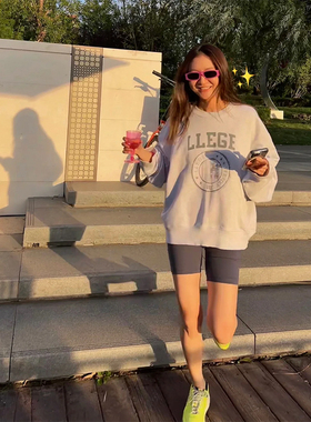 recto韩国秋季美式宽松复古情侣印花长袖圆领套头卫衣上衣外套