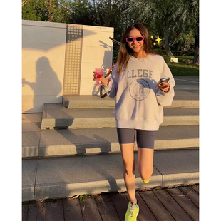 recto韩国秋季美式宽松复古情侣印花长袖圆领套头卫衣上衣外套