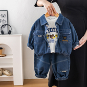 套装 儿童秋装 4岁男宝宝牛仔外套三件套小童洋气春季 婴儿衣服2