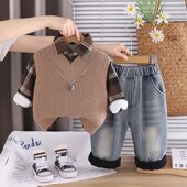 儿童冬装 衣服潮2 婴儿时尚 3岁男宝宝加绒三件套小童洋气加厚套装