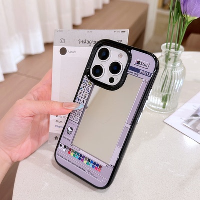 Windows画图适用iPhone16ProMax苹果15pro补妆手机壳14创意防摔13镜面保护套